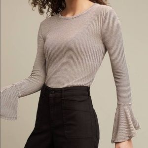 Anthro skinny stripe top with bell sleeves XS